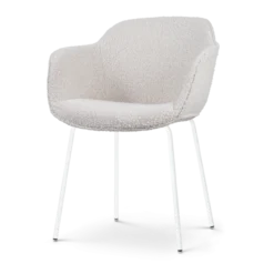 Eetkamerstoel Nora-Mare bouclé beige - wit onderstel