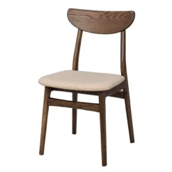 Eetkamerstoel Rodham donker eiken - gestoffeerde zitting Rodham houten eetkamerstoel donker eiken - gestoffeerde zitting beige