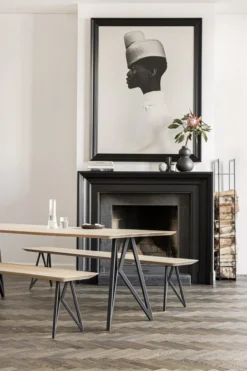 Eettafel Butterfly zwart 220x90 cm rechte rand