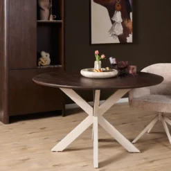Eettafel De Bokke bruin/wit Ø110 cm