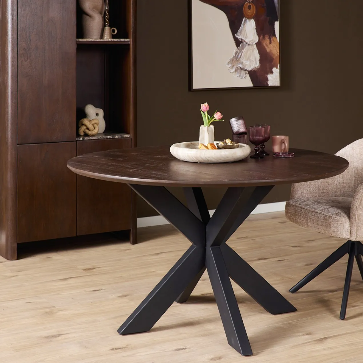 Eettafel De Bokke bruin/zwart Ø150 cm