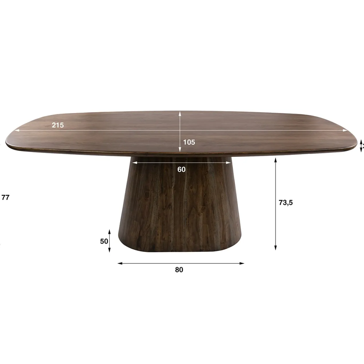 Eettafel Donker deens ovaal 215 cm