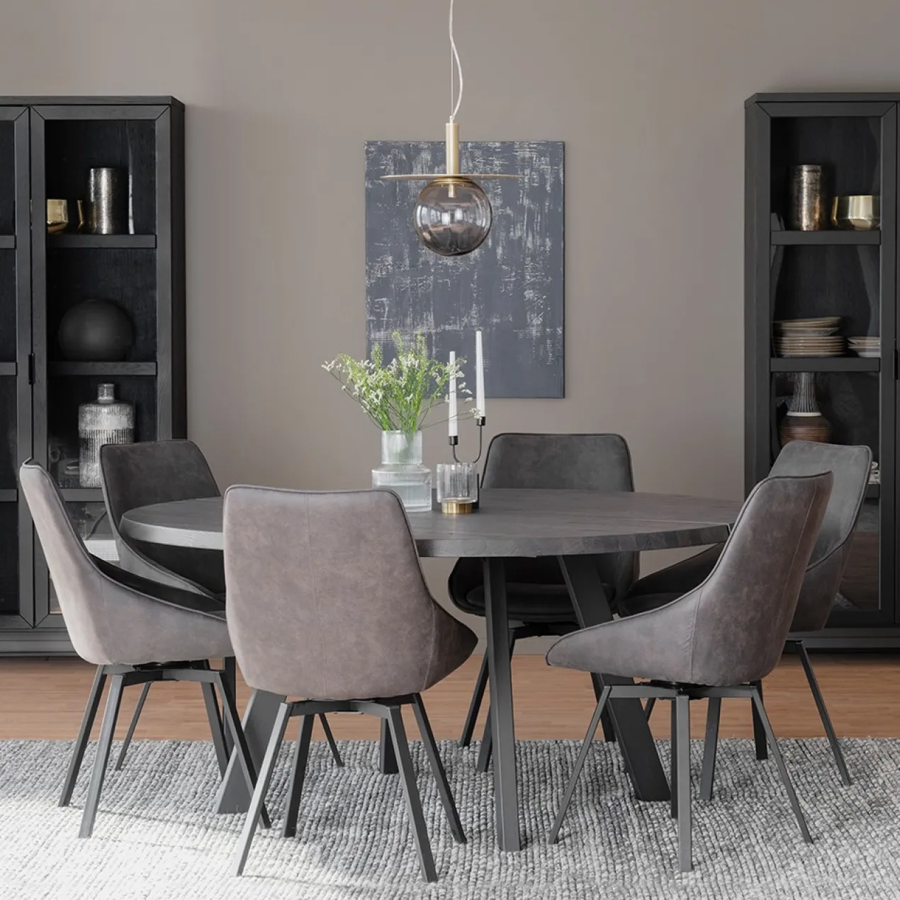 Eettafel Fred rond zwart Donkerbruin