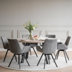 Eettafel Fred rond zwart Whitewash