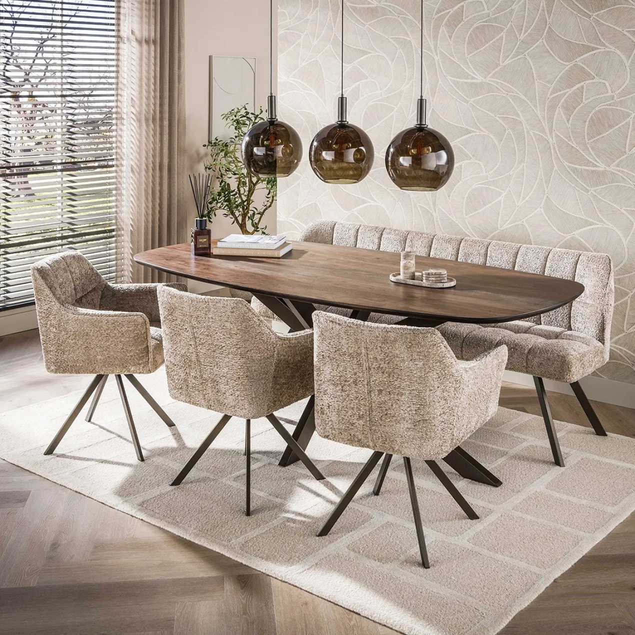 Eettafel Kopenhagen deens ovaal bruin 215x105 cm
