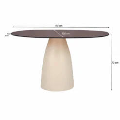 Eettafel Milan rookglas 140x120 cm beige