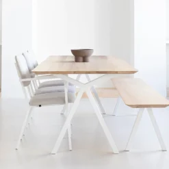 Eettafel Slim X-type wit frame naturel 200x90 cm verjongd