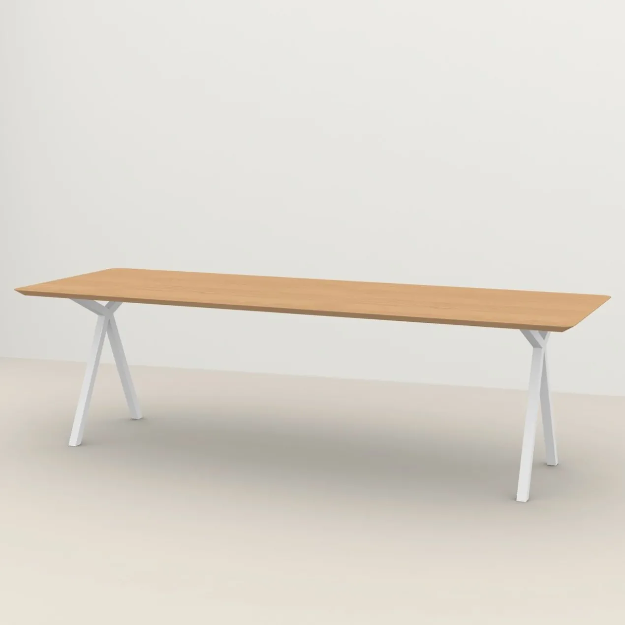 Eettafel Slim X-type wit frame naturel 260x90 cm verjongd