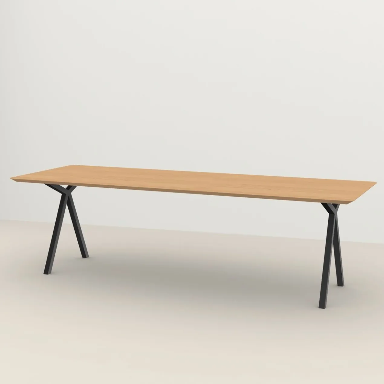 Eettafel Slim X-type zwart frame naturel 260x90 cm verjongd