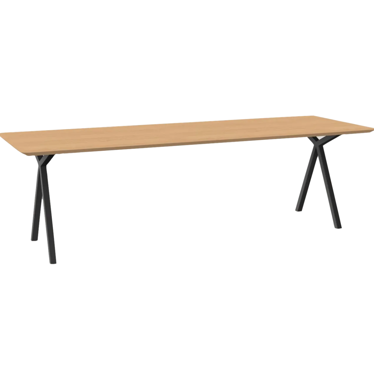 Eettafel Slim X-type zwart frame naturel 260x90 cm verjongd
