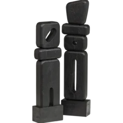 Elon sculptuur ornamenten hout zwart - set van 2