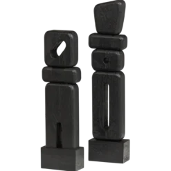 Elon sculptuur ornamenten hout zwart - set van 2