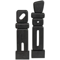 Elon sculptuur ornamenten hout zwart - set van 2