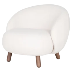 Fauteuil Mona Teddy wit - walnoot kleur poten
