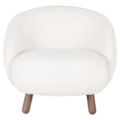 Fauteuil Mona Teddy wit - walnoot kleur poten