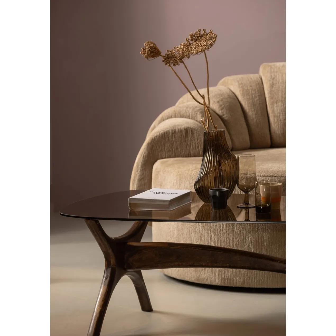 Flash salontafel mangohout/glas walnoot