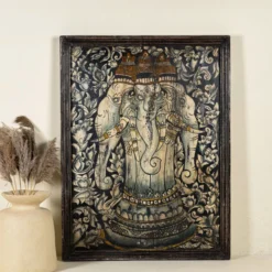 Ganesha - Antiek Teak Wandpaneel 122x90cm