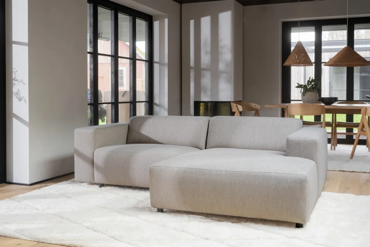 Gestoffeerde 3-zits hoekbank Willard - 234 cm Lichtbeige - links