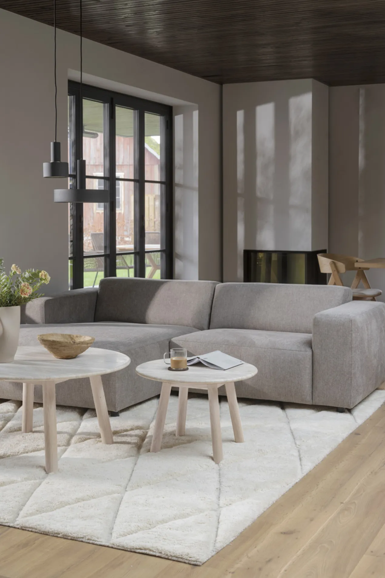 Gestoffeerde 3-zits hoekbank Willard - 234 cm Beige - rechts