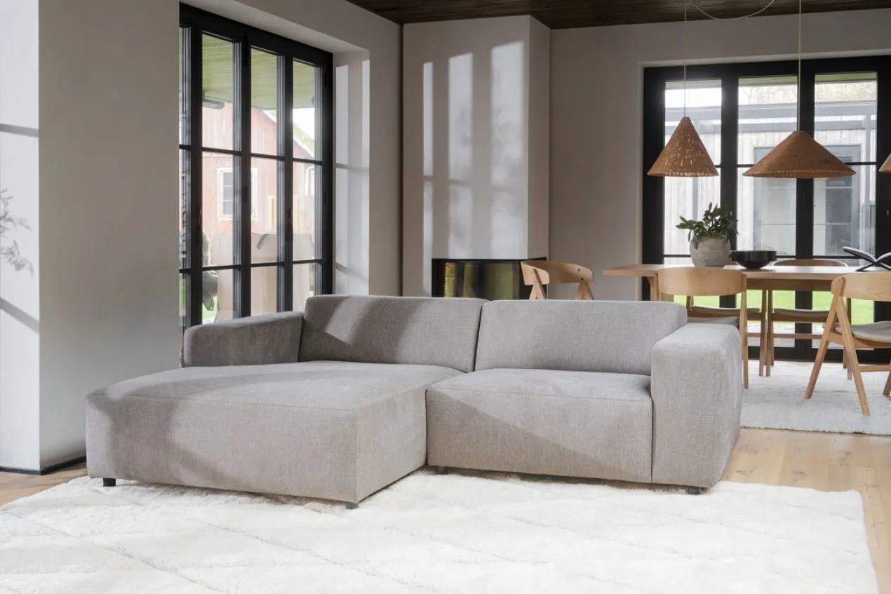 Gestoffeerde 3-zits hoekbank Willard - 234 cm Beige - rechts