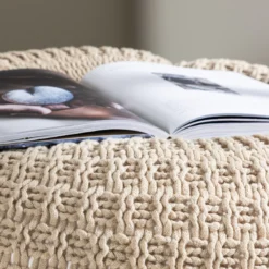 Gevlochten poef Sylvie Beige - Ø 45 cm