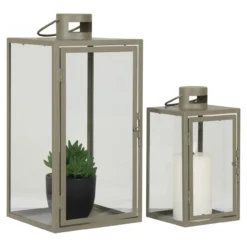 Glazen windlicht Ted groen - set van 2