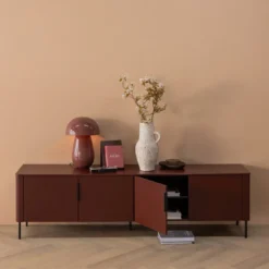 Gunnar tv meubel 200 cm grenen bordeauxrood [fsc]