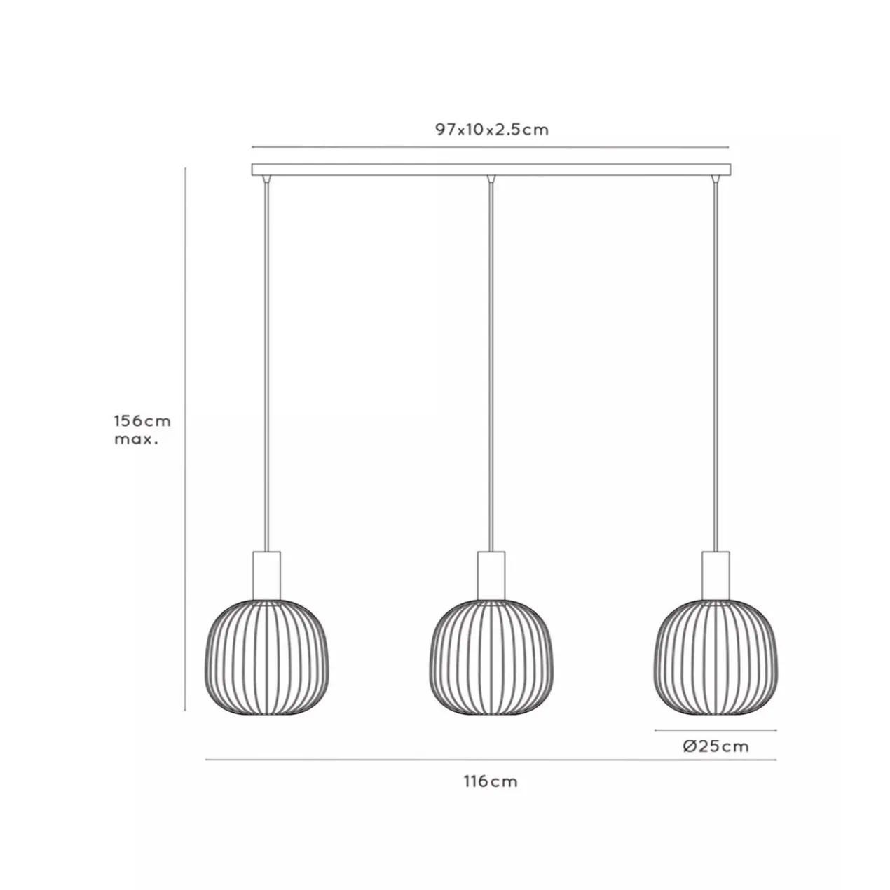 Hanglamp Esterel balk 3-lichts taupe