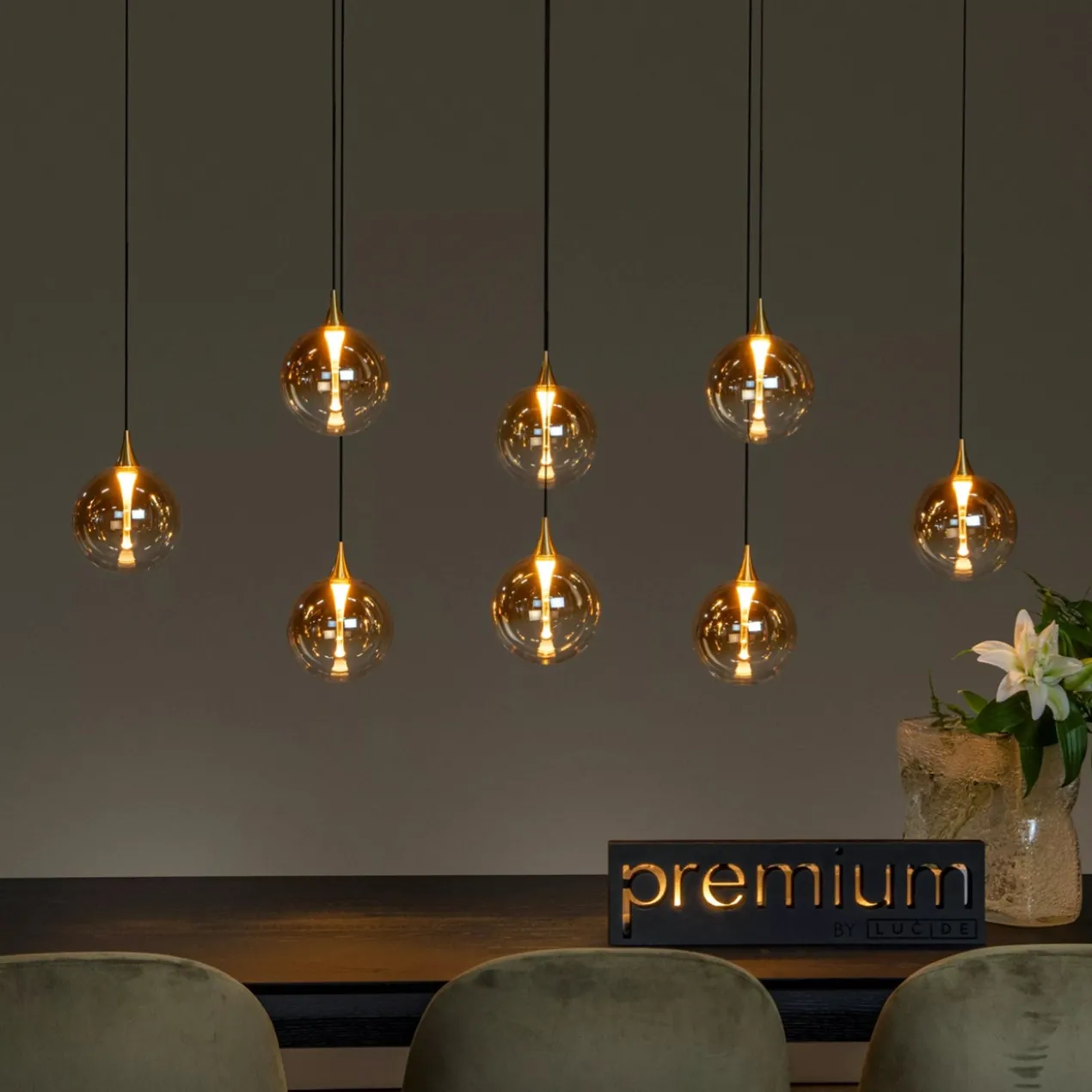 Hanglamp Gisela 8-lichts ovaal amber