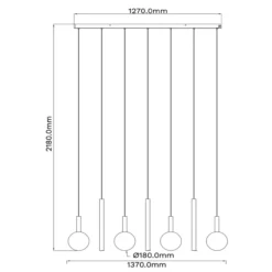 Hanglamp Jasmine balk 7-lichts koper