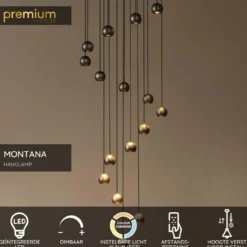 Hanglamp Montana rond CCT 16 lichts koffie