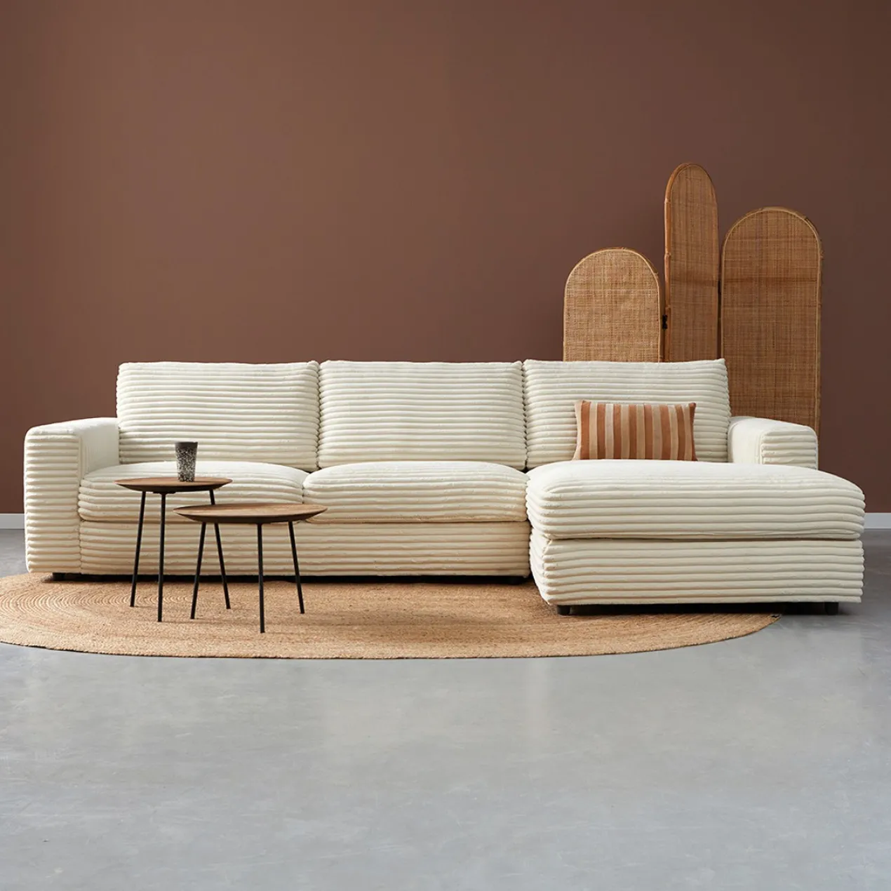 Hoekbank Avero crème chaise longue rechts
