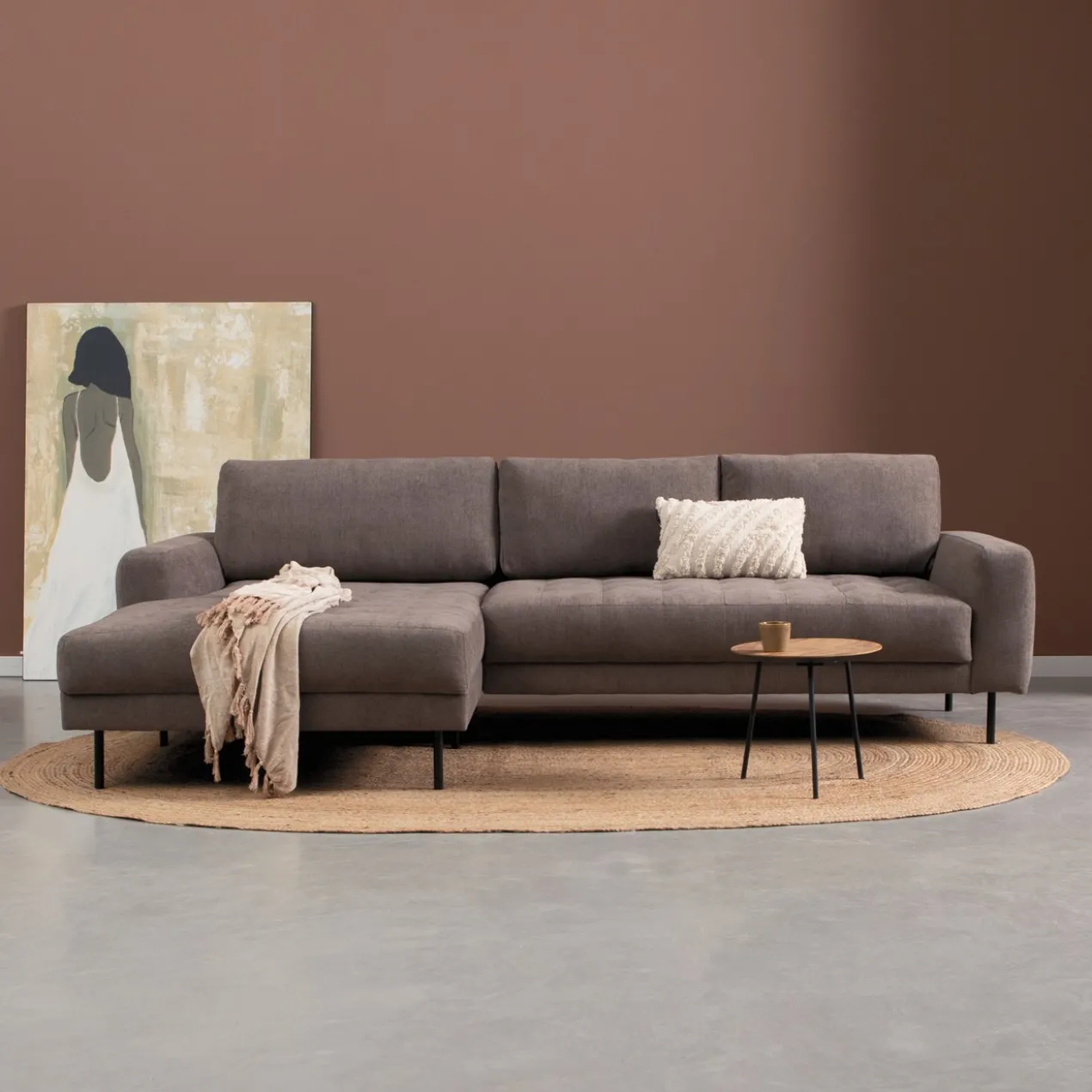 Hoekbank Evora taupe chaise longue links