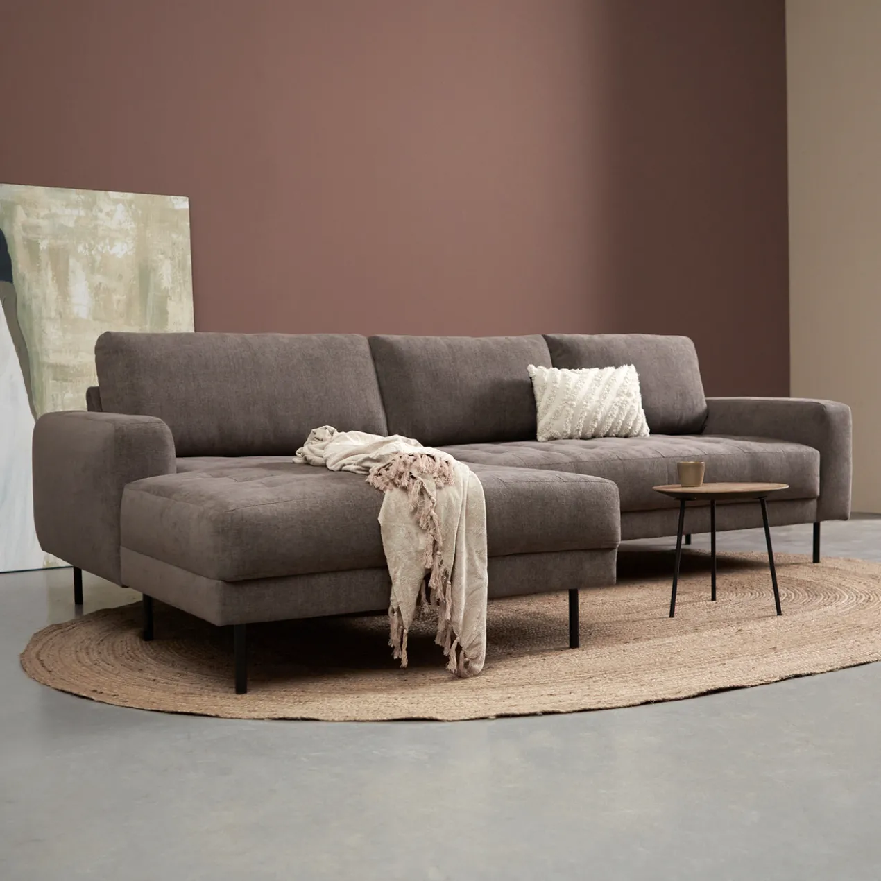 Hoekbank Evora taupe chaise longue links