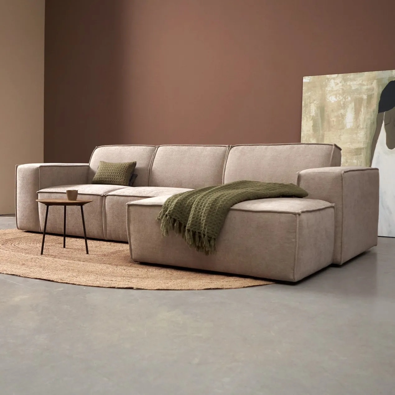 Hoekbank Livento taupe chaise longue rechts
