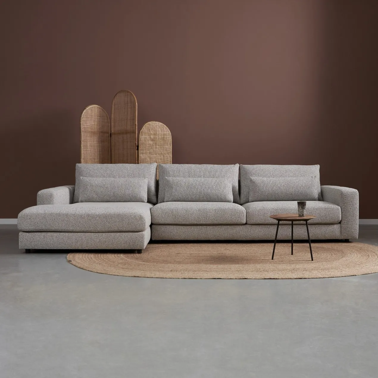 Hoekbank Lusaro lichtgrijs chaise longue links