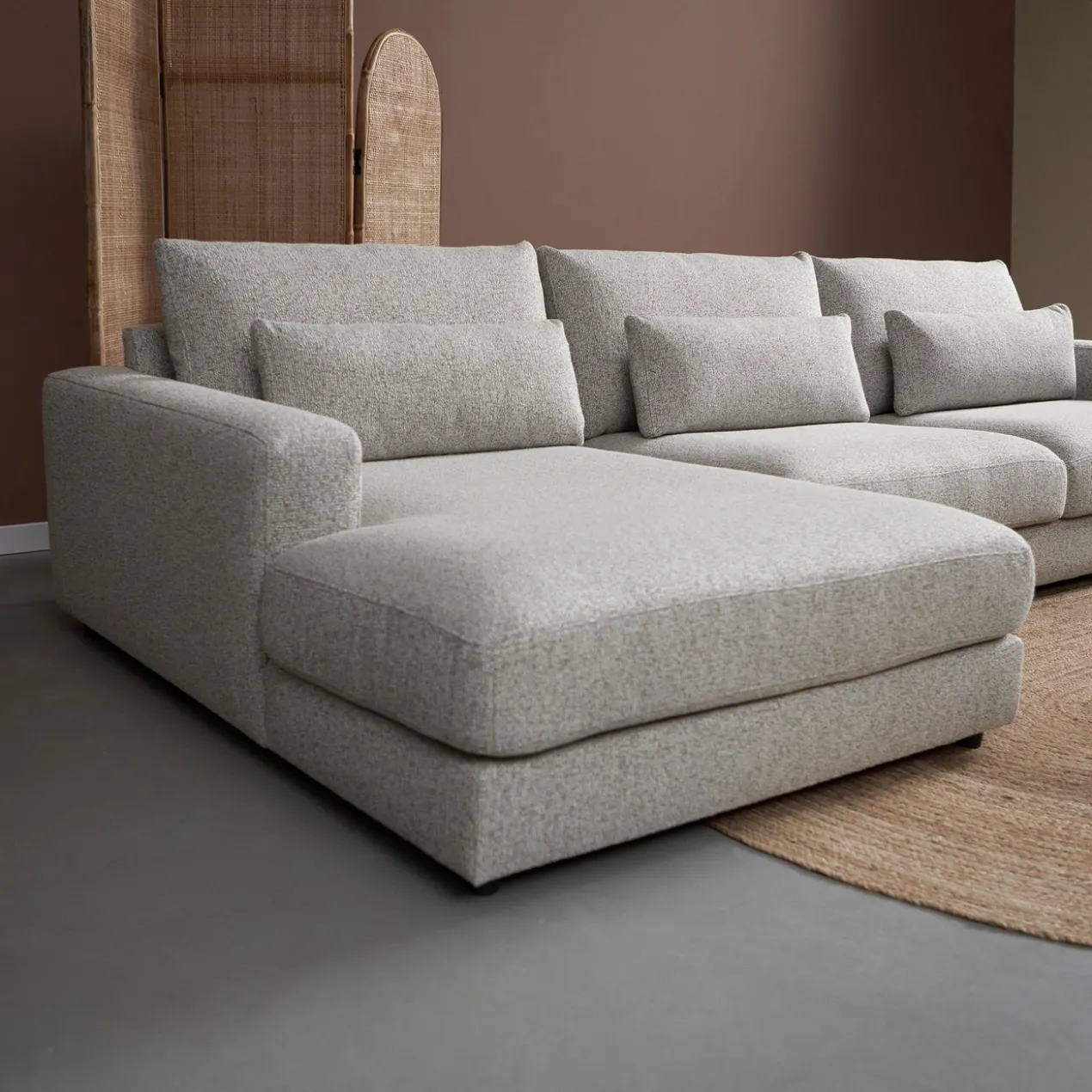 Hoekbank Lusaro lichtgrijs chaise longue links