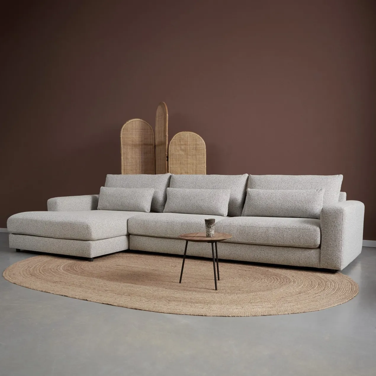 Hoekbank Lusaro lichtgrijs chaise longue links