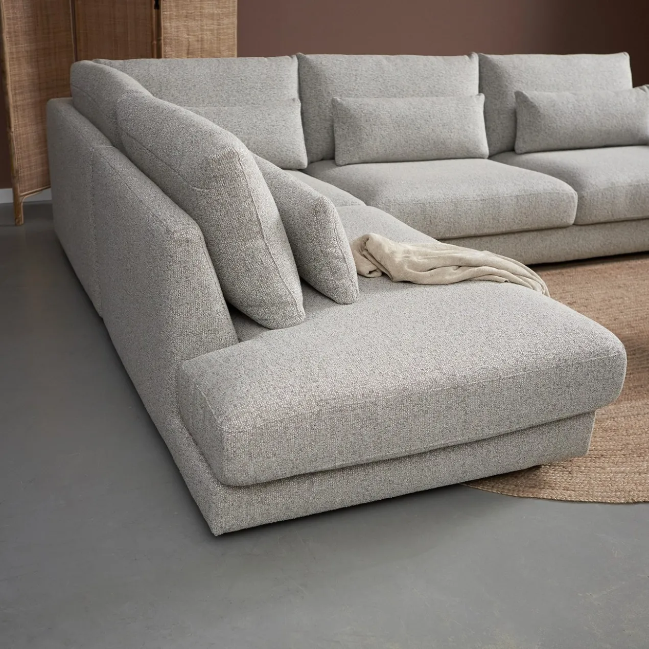 Hoekbank Lusaro lichtgrijs ottoman links