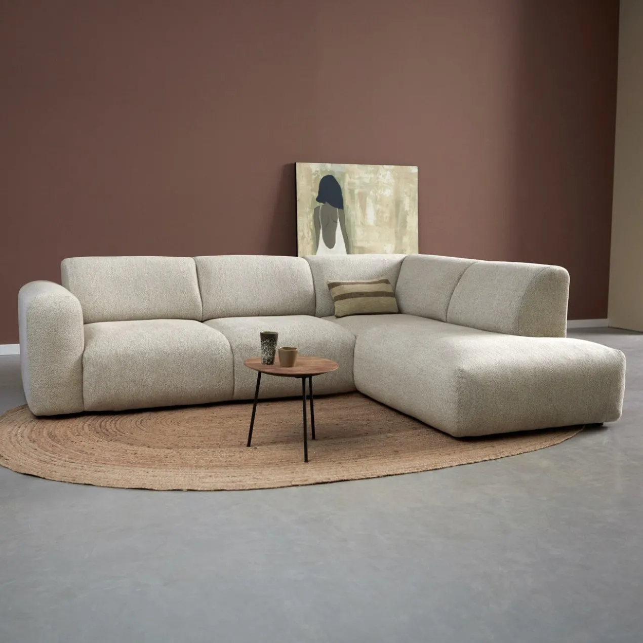 Hoekbank Riva Beige Ottoman Rechts