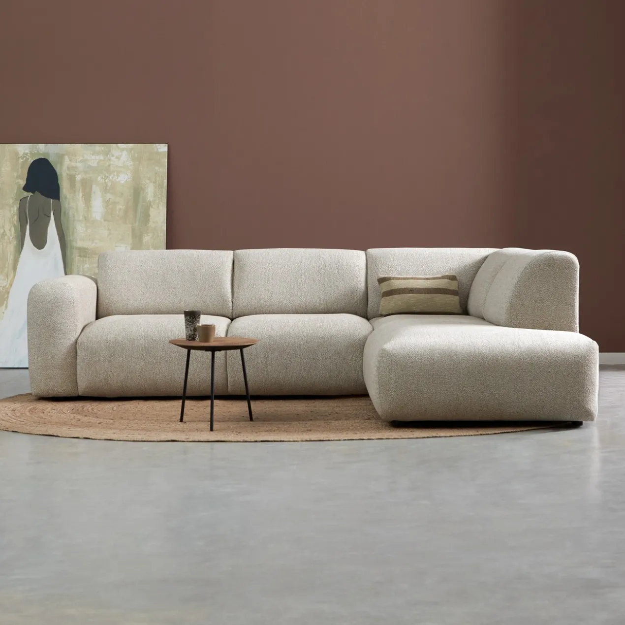 Hoekbank Riva Beige Ottoman Rechts