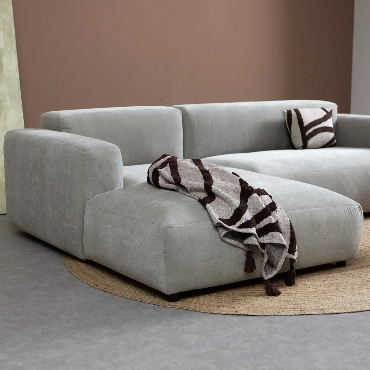 Hoekbank Silvano lichtgrijs chaise longue links