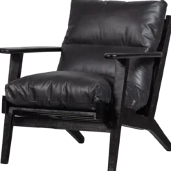 Houston fauteuil leer/hout zwart