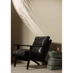 Houston fauteuil leer/hout zwart