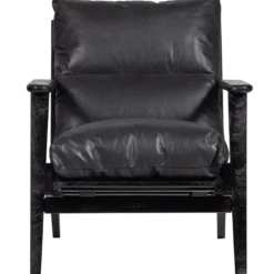 Houston fauteuil leer/hout zwart