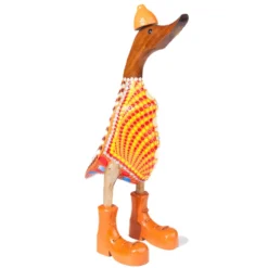 Houten eend kleurrijke stippen geel/oranje