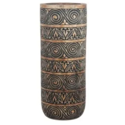 Houten handgesneden vaas Tribal natural/zwart Large