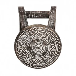 Houten krukje mandala donker natural/whitewash