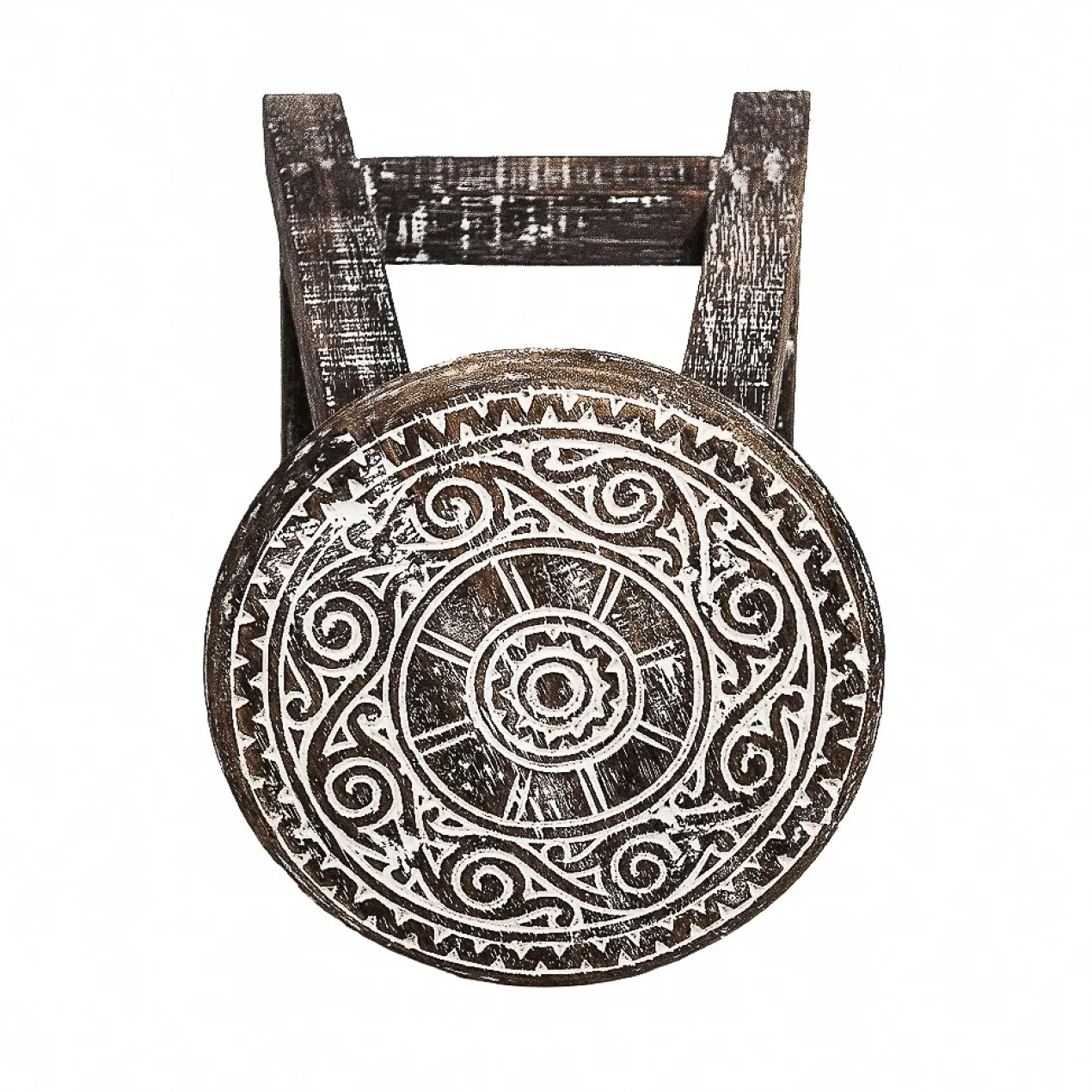 Houten krukje mandala donker natural/whitewash