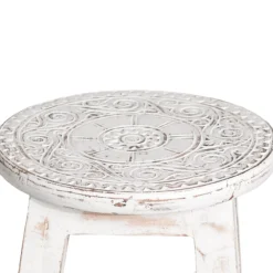 Houten krukje mandala wit/whitewash
